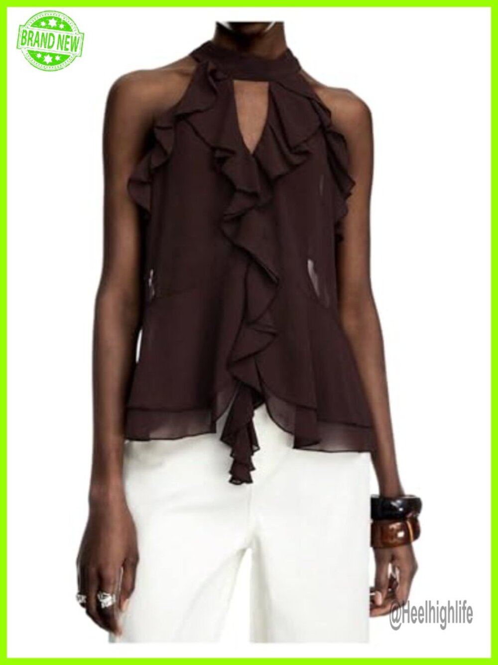 Women's Flowy Ruffle Halter Tank Top Y2K Going Out Crop Top